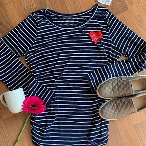 Navy & White Striped Maternity Top